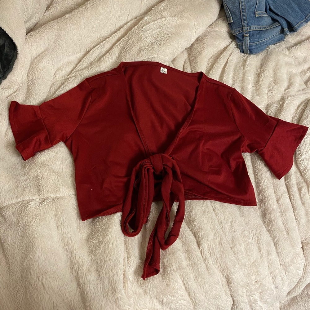 Red tie front crop top